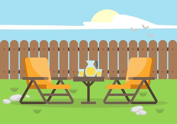 backyard with lawn chairs illustration